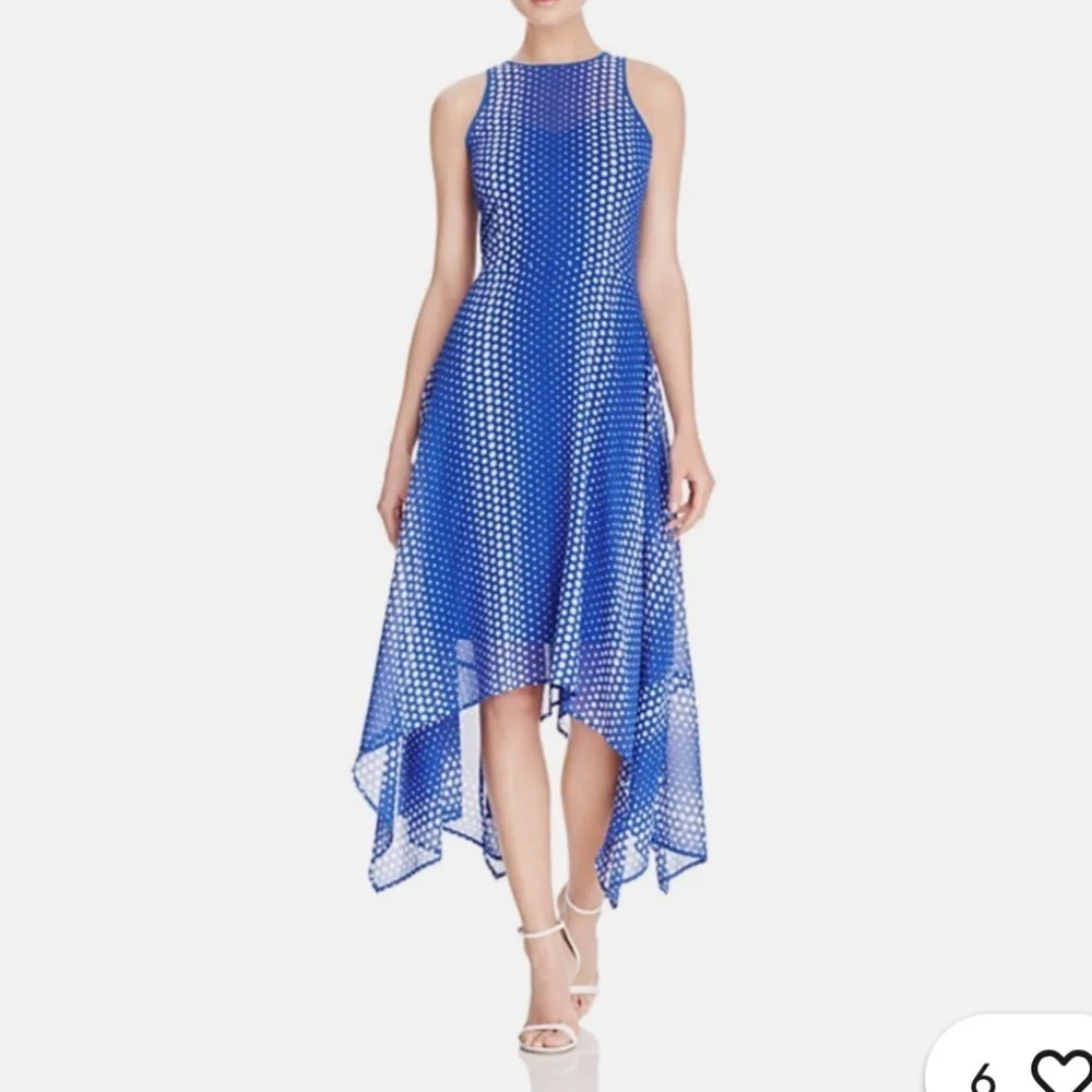 Michael Kors Georgette Dress Handkerchief Hem Black White Ombre Dot Print Size 2